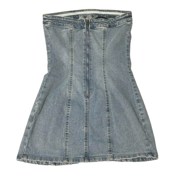 Forever 21 Blue Denim Strapless Mini Dress Hearts Stretchy Jeans Concert Size S - Picture 2 of 5
